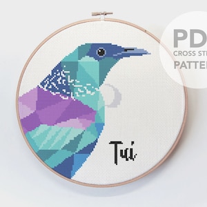 Punto de cruz Tui, punto de cruz de Nueva Zelanda, punto de cruz de fauna de Nueva Zelanda, punto de cruz de kiwi, punto de cruz fácil, idea de regalo de Nueva Zelanda