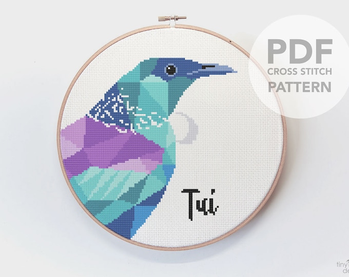 Tui cross stitch, New Zealand cross stitch, New Zealand wildlife cross stitch, Kiwi cross stitch, Easy cross stitch, New Zealand gift idea