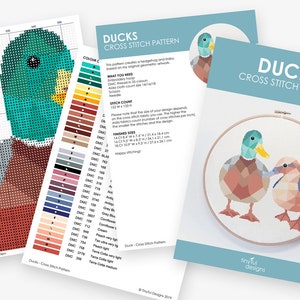 Cross stitch pattern, Duck cross stitch pattern, New Zealand cross stitch pattern, Duck pair art, Cute cross stitch, Geometric animal art image 2