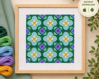 Forget Me Not Flowers Cross Stitch Pattern: Symmetrical Floral Design (PDF Pattern)