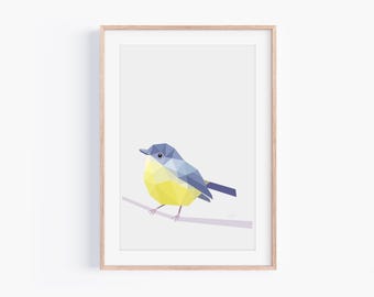 Yellow Robin Geometric Art Print: New Zealand Bird
