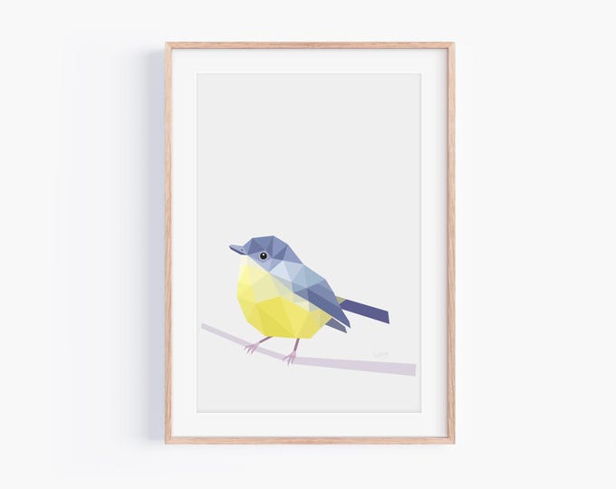 Yellow Robin Print - New Zealand Robin - New Zealand Birds - Bird Art - Robin Art - Kiwi Home - Kiwi Birds - New Zealand Home, Geometric Art
