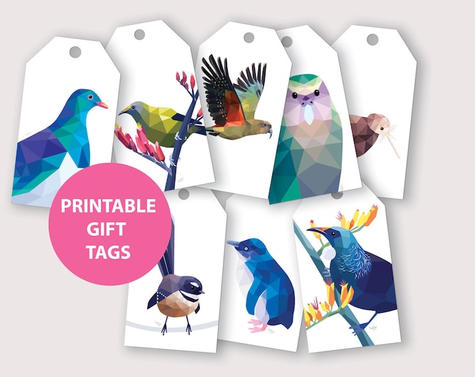 Printable gift tags, NZ birds Christmas tags, Printable tags, New Zealand gift tags, New Zealand birds, Kiwiana gift, Christmas gift tags