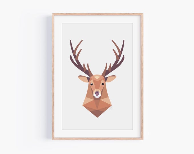 Stag print, Stag head wall art, Deer illustration, Geometric deer, Wildlife art, Forest animal art, Woodland animals, Animal art for nursery