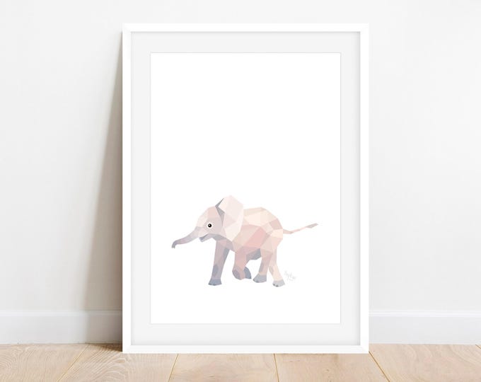 Baby Elephant Print - Cream Minimalist Art - Geometric Safari Nursery Decor - Modern Wildlife Wall Art - Cute Animal Gift, Neutral Baby Room