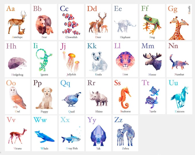 ABC art, ABC flashcards, Alphabet wall art, ABC print, Homeschool resource, Alphabet decor, Alphabet art, Animal alphabet, Nursery alphabet