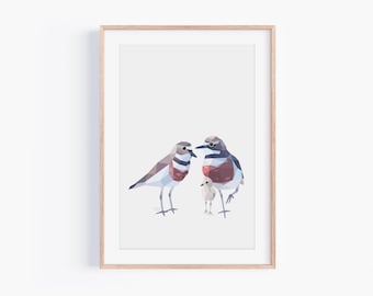 Dotterel Family of 3 Print | New Zealand Prints, Banded Dotterel, Geometric Minimalist Wall Decor, Wildlife Poster, Coastal Shorebird Gift