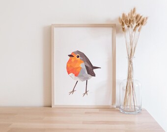 Original Robin Print - New Zealand Robin - New Zealand Birds - Bird Art - Robin Art - Kiwi Home, Kiwi Birds, New Zealand Home, Geometric Art