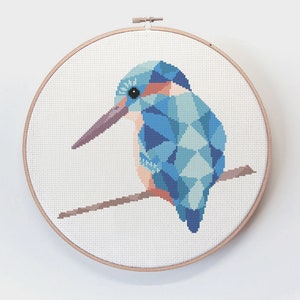 Cross stitch pattern, Kingfisher cross stitch, Cross stitch PDF, Easy cross stitch pattern, Kingfisher art, Geometric cross stitch, Bird art image 3