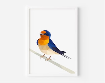 Swallow Geometric Abstract Print - Minimalist Bird Wall Art - Nature Inspired Avian Decor