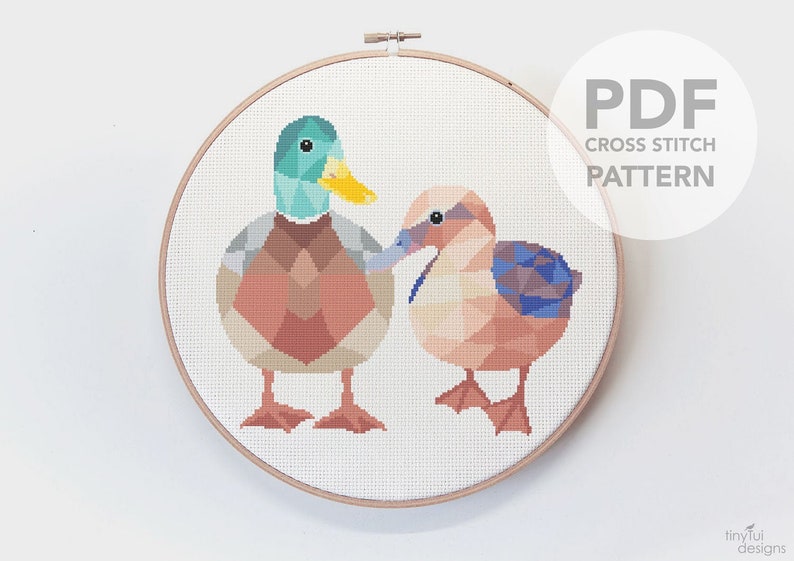 Cross stitch pattern, Duck cross stitch pattern, New Zealand cross stitch pattern, Duck pair art, Cute cross stitch, Geometric animal art image 1