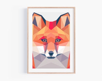 Geometric Red Fox Print: Animal Art Illustration