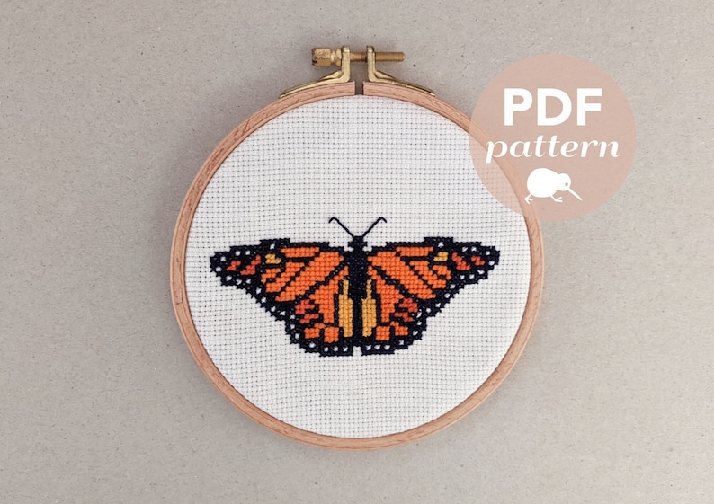 Butterfly cross stitch pattern, Monarch Butterfly cross stitch pdf, Instant cross stitch pattern, Easy cross stitch, Beginner cross stitch image 1
