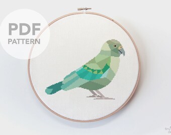 Kea cross stitch, Cross stitch pattern, New Zealand cross stitch, Cross stitch PDF, Kiwi art, Modern cross stitch, Kiwiana art, Kea gift
