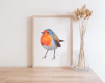 Modern Robin Print - New Zealand Robin - New Zealand Birds - Bird Art - Robin Art - Kiwi Home - Kiwi Birds - New Zealand Home, Geometric Art