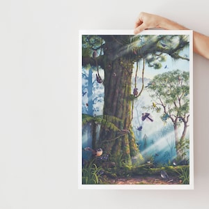 Póster de Nueva Zelanda / Aves nativas de Nueva Zelanda / Impresión de bosques de Nueva Zelanda / Aves de Nueva Zelanda / Arte de Nueva Zelanda / Arte de kiwi / Tui / Fantail / Arte nativo de Nueva Zelanda