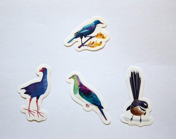 New Zealand Bird Stickers: Kea, Kereru, Tui, Fantail, Pukeko Set (~50cm)