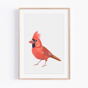 Stampa artistica di uccello cardinale settentrionale – Arte murale geometrica minimalista, decorazione murale moderna ispirata alla natura, illustrazione di uccello rosso, regalo di fauna selvatica
