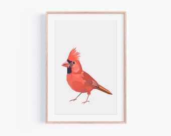 Northern Cardinal Bird Art Print – Minimalist Geometric Wall Art, Nature-Inspired Modern Wall Decor, Red Bird Illustration, Wildlife Gift