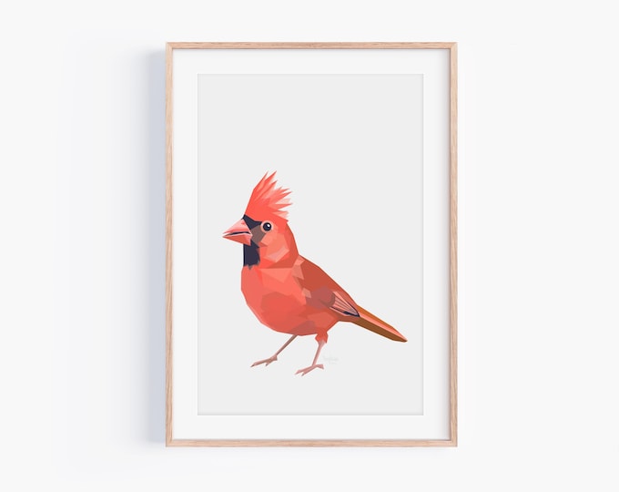 Northern Cardinal Bird Art Print – Minimalist Geometric Wall Art, Nature-Inspired Modern Wall Decor, Red Bird Illustration, Wildlife Gift