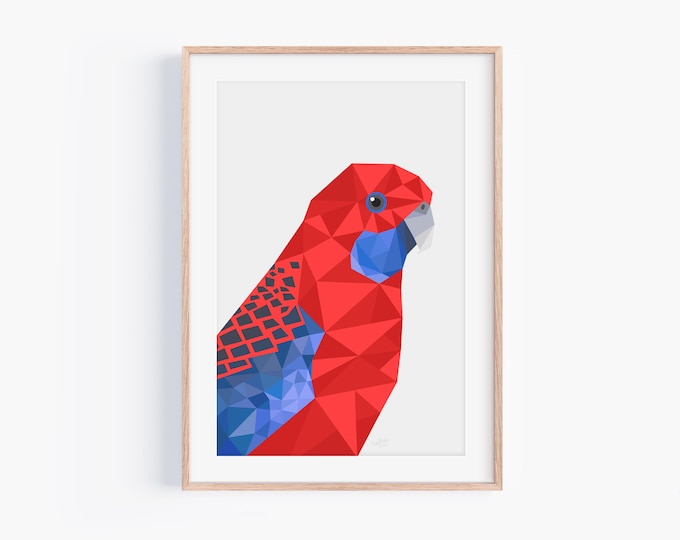 Red Eastern Rosella Print, Kākā uhi whero Wall Art, Platycercus eximius bird, Parrot art print, Australian Art Poster Kiwi Home Decor