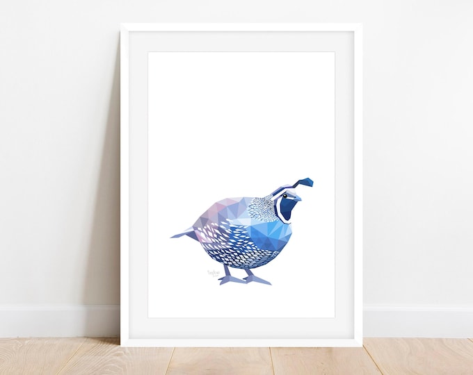 Original Quail Print - Quail Illustration - Bird Art - Quail Decor - Geometric Quail - Wildlife Art - Quail walking - New Zealand Bird