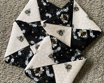 Queen Bee Pinwheel Fabric Coaster Set of 4