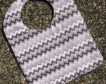 TODDLER Bib: Grey Chevrons and Dots, Personalization Available