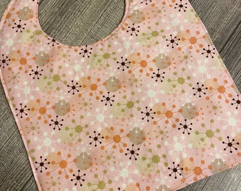 TODDLER Bib: Abstract Snowflakes on Pink, Personalization Available