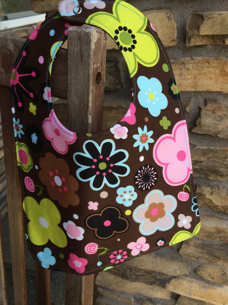 TODDLER Bib: Flowers on Brown, Personalization Available image 1