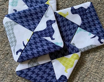 Dachshunds and Hounds Tooth Pinwheel Fabric Coaster Set of 4 or Set of 2