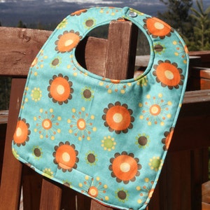 NEWBORN / INFANT BIB: Orange Flowers on Teal, Personalization Available