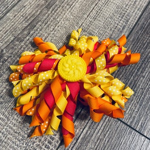 Hair Bow Clip - Korker / Corker Hair Clip with Yellow Button Accent