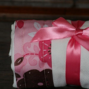 Burp Cloth / Changing Pad: My Pretty Burpy Pink and Brown Flowers image 2