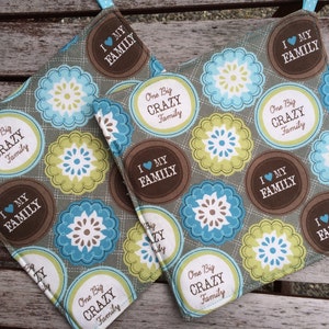 One Big Crazy Family Pot Holders - Set of Two (2), with Loops, Personalization Available