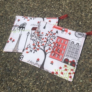 Paris in Red and Black, Eiffel Tower Pot Holders - Set of Two (2), with Loops, Personalization Available