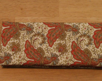 Magic Wallet - Billfold Red & Gold Paisley Flowers on Cream