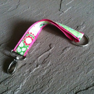 Fabric Key Chain - Pink and Green Paisley with Swivel Clasp