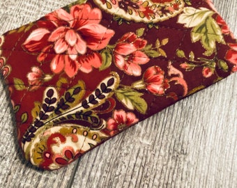 Tissue Case - Burgundy Striped Front with Floral Paisley Back with Gold Flecks