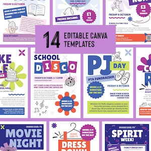 PTO PTA poster bundle | Fundraising events flyers | Editable in Canva | Professional, modern designs