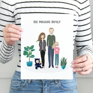 Family Portrait Illustration Custom Family Portrait Drawing Personalized Family Name Print Custom Family Cartoon Housewarming Gift Wedding image 1