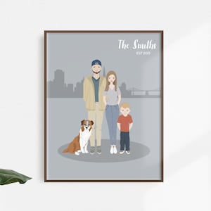 Custom Family Portrait Illustration From Photos Anniversary Gift, Birthday Gift for Her, Realtor Closing Gift, Personalized gifts image 1