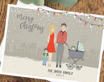 Custom Holiday Card, Family Portrait Illustration, Custom Christmas Card, Family Personalized Christmas Card, Family Drawing Holiday Card