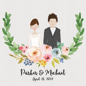 Custom Wedding Portrait, Bride and Groom Illustration, Custom Wedding Gift, Personalized Wedding Illustration, Drawing of Bride and Groom image 3