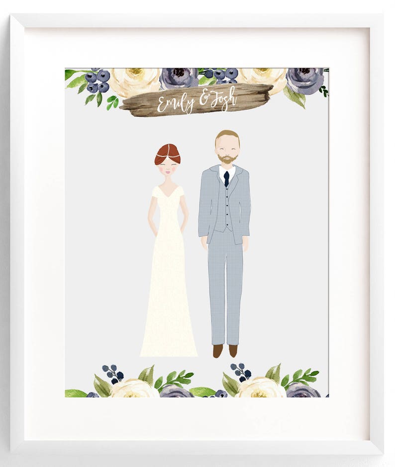 Custom Wedding Portrait, Bride and Groom Illustration, Custom Wedding Gift, Personalized Wedding Illustration, Drawing of Bride and Groom image 6