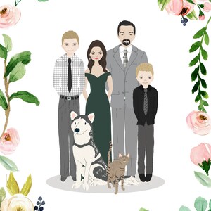 Custom Family Portrait Illustration From Photos Anniversary Gift, Birthday Gift for Her, Realtor Closing Gift, Personalized gifts image 3