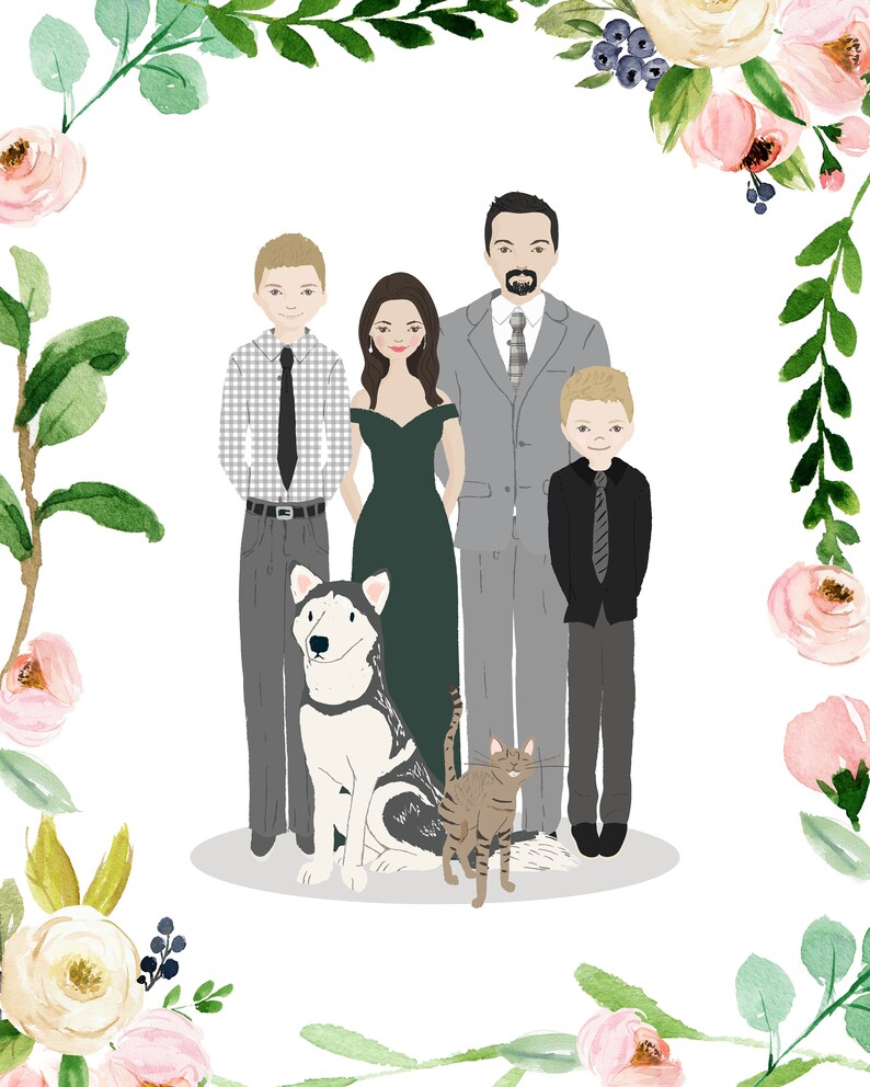 Custom Family Portrait Illustration From Photos Anniversary Gift, Birthday Gift for Her, Realtor Closing Gift, Personalized gifts image 3