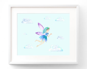 Fairy Princess Wall Art Fairy Nursery Decor Fairy Prints Watercolor Fairy Girl Bedroom Art Baby Shower Gift Whimsical Nursery Art Magical