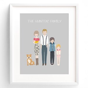 Family Portrait Illustration Custom Family Portrait Drawing Personalized Family Name Print Custom Family Cartoon Housewarming Gift Wedding image 2