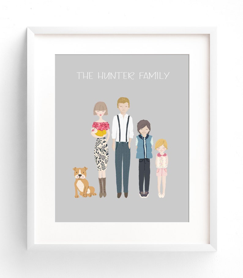 Family Portrait Illustration Custom Family Portrait Drawing Personalized Family Name Print Custom Family Cartoon Housewarming Gift Wedding image 2
